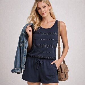 Emporio Armani Navy Blue Sequin Detail Romper | Size 4